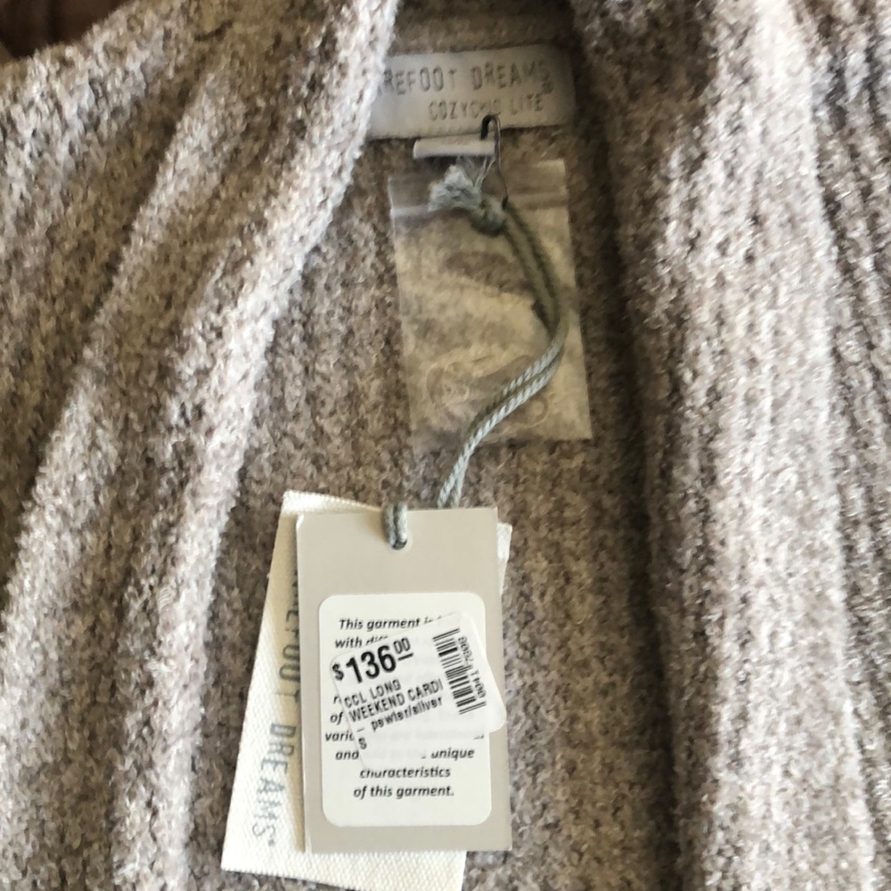 Barefoot dreams silver/ pewter cardigan. Size small. New with tags
